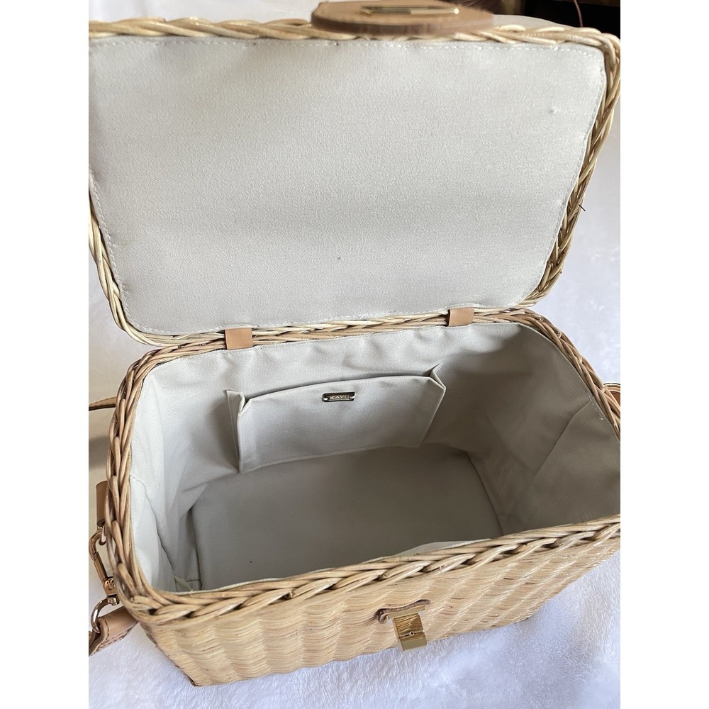 KAYU Mia leather-trimmed wicker shoulder bag Leather Straps Basket Bag Summer - Picture 9 of 12